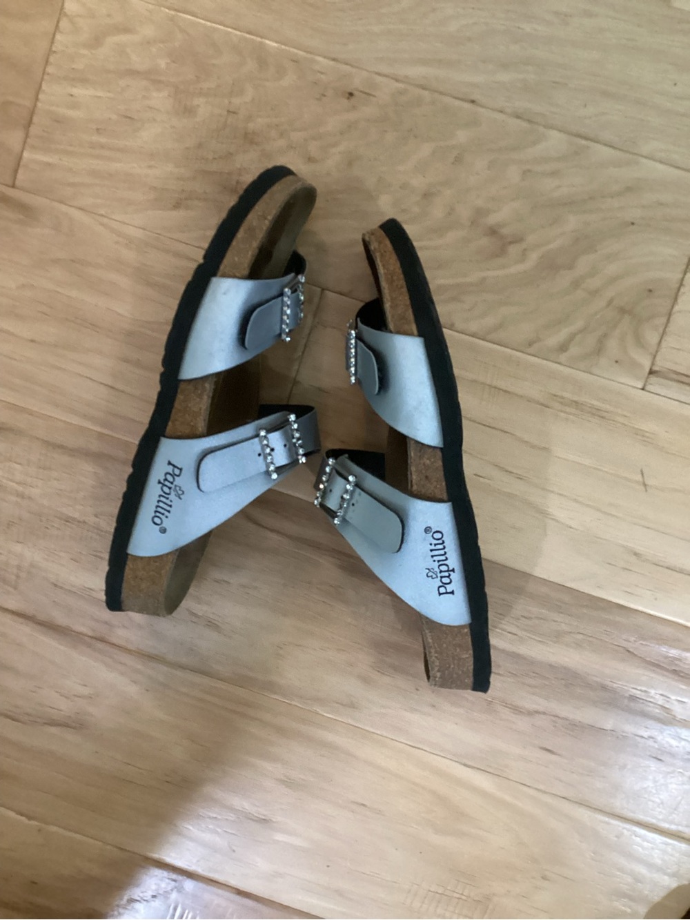 Papillio Light silver Double Buckle Sandals with Rhinestone Accents - Picture 2 of 5